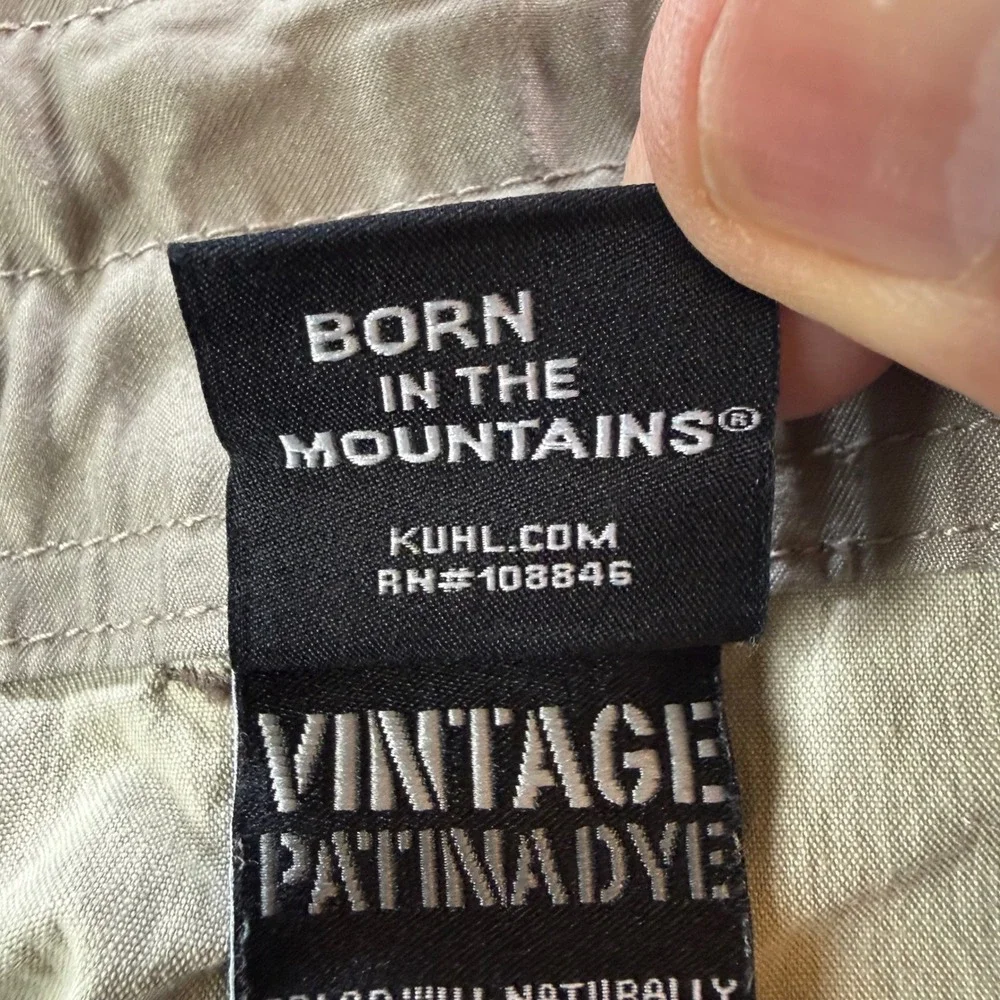 Kuhl Mens 32 Olive Green Vintage Patina Dye Cargo‎ Hiking Shorts 1988